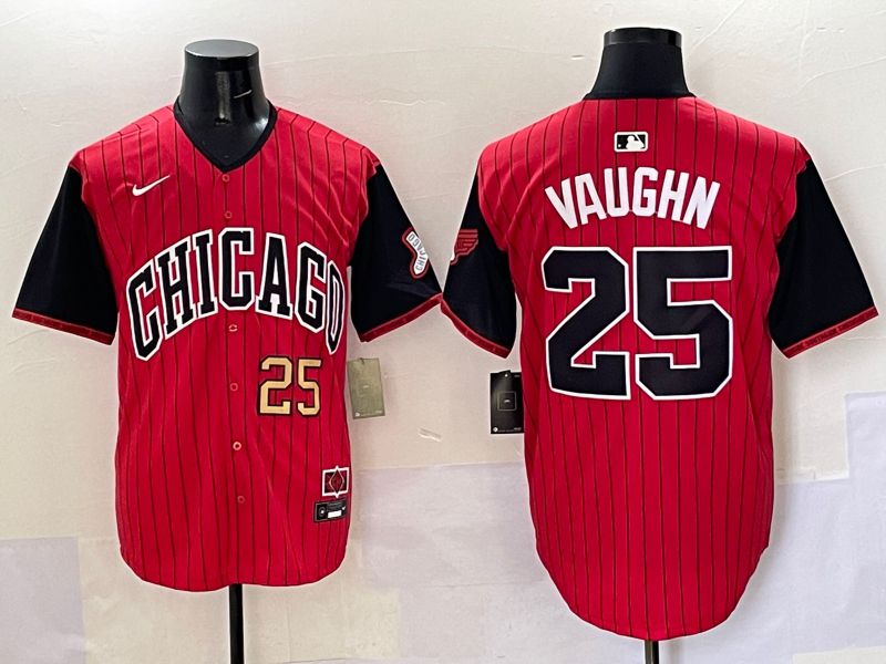 Men Chicago White Sox 25 Vaughn Red Stripe Joint Name Nike 2025 MLB Jersey style 3